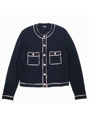 Chanel No5 Cashmere Cardigan Long Sleeve Bicolor Navy Pink 40
